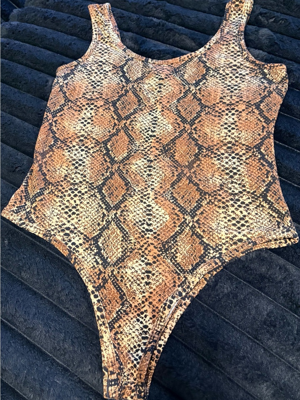 Discreet Snake-Print One-Piece in Brown